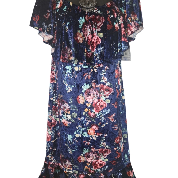 LulaRoe Cici Navy Velvet dress, Size XL Flounce Ruffle off the shoulder Velour - Picture 5 of 11